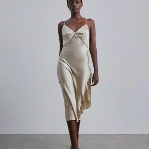 Silk Maison Draped Slip Dress - Beige, Size M